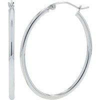 14K White Gold Oval Hoop Earrings - 1.90 grams