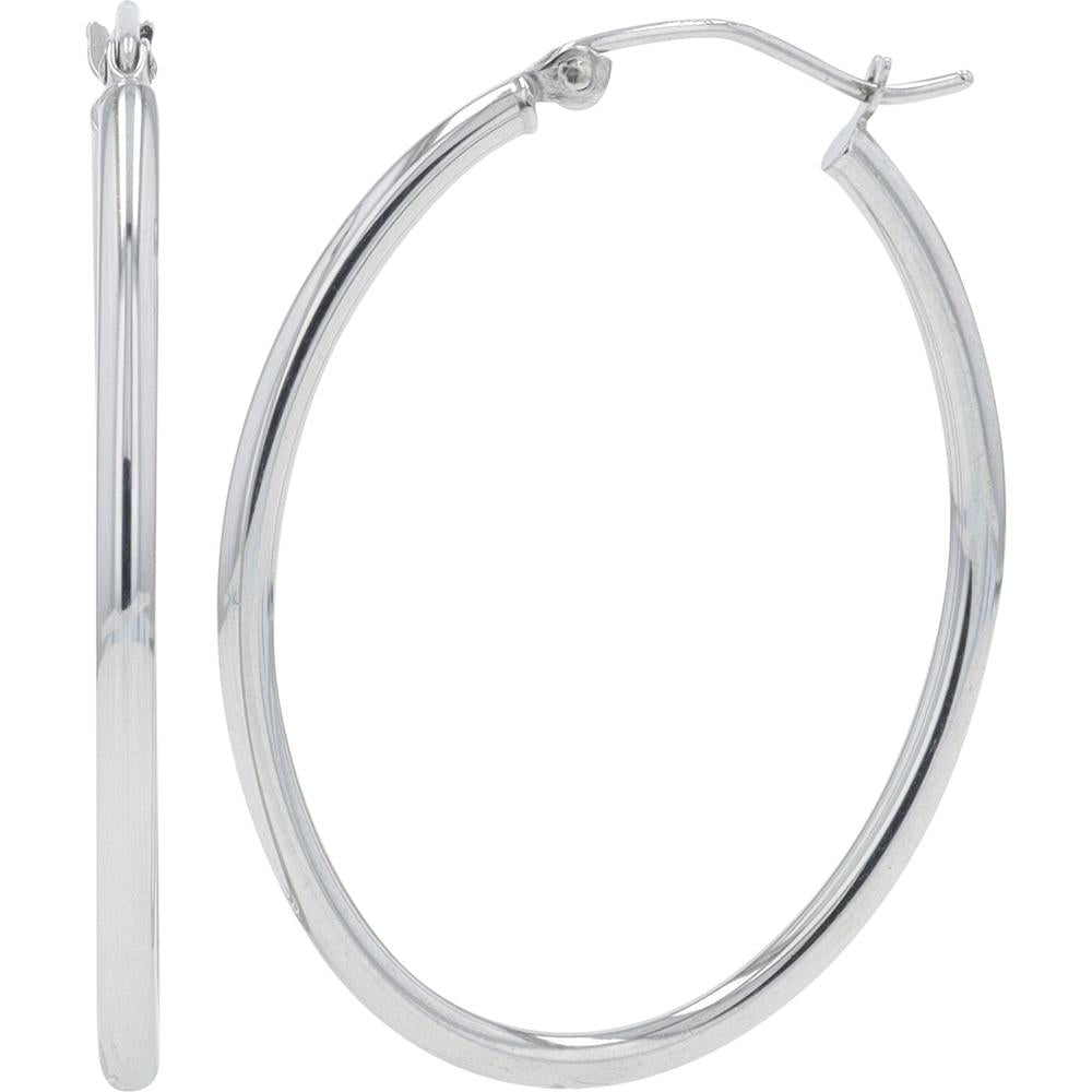 14K White Gold Oval Hoop Earrings - 1.90 grams