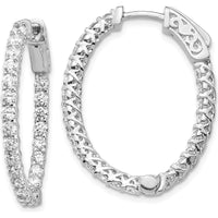 14K White Gold Oval Hoop Earrings with 46 Round Prong-Set Diamonds - 2.3mm Stones by Monteluci Fine Jewelry
