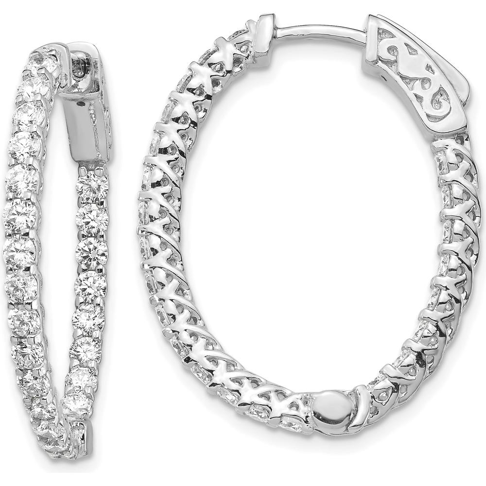 14K White Gold Oval Hoop Earrings with 46 Round Prong-Set Diamonds - 2.3mm Stones by Monteluci Fine Jewelry