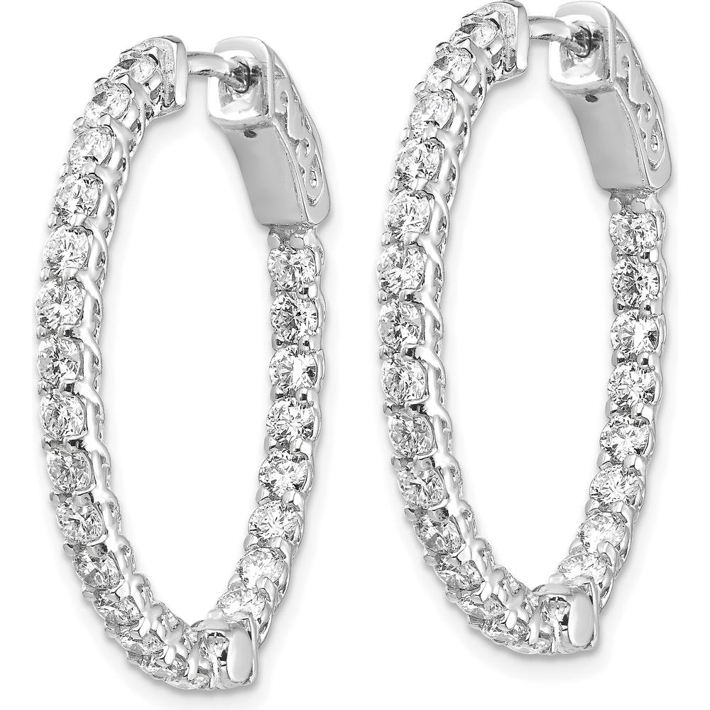 14K White Gold Oval Hoop Earrings with 46 Round Prong-Set Diamonds - 2.3mm Stones by Monteluci Fine Jewelry