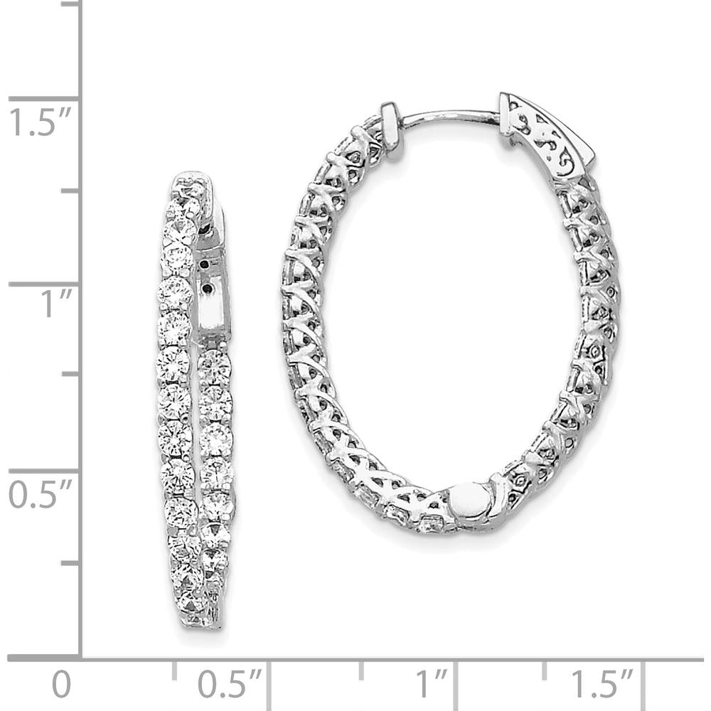 14K White Gold Oval Hoop Earrings with 46 Round Prong-Set Diamonds - 2.3mm Stones by Monteluci Fine Jewelry