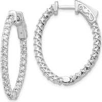 14K White Gold Oval Hoop Earrings with 50 Round Diamonds - 1.00 Carat Total Diamond Weight by Monteluci Fine Jewelry