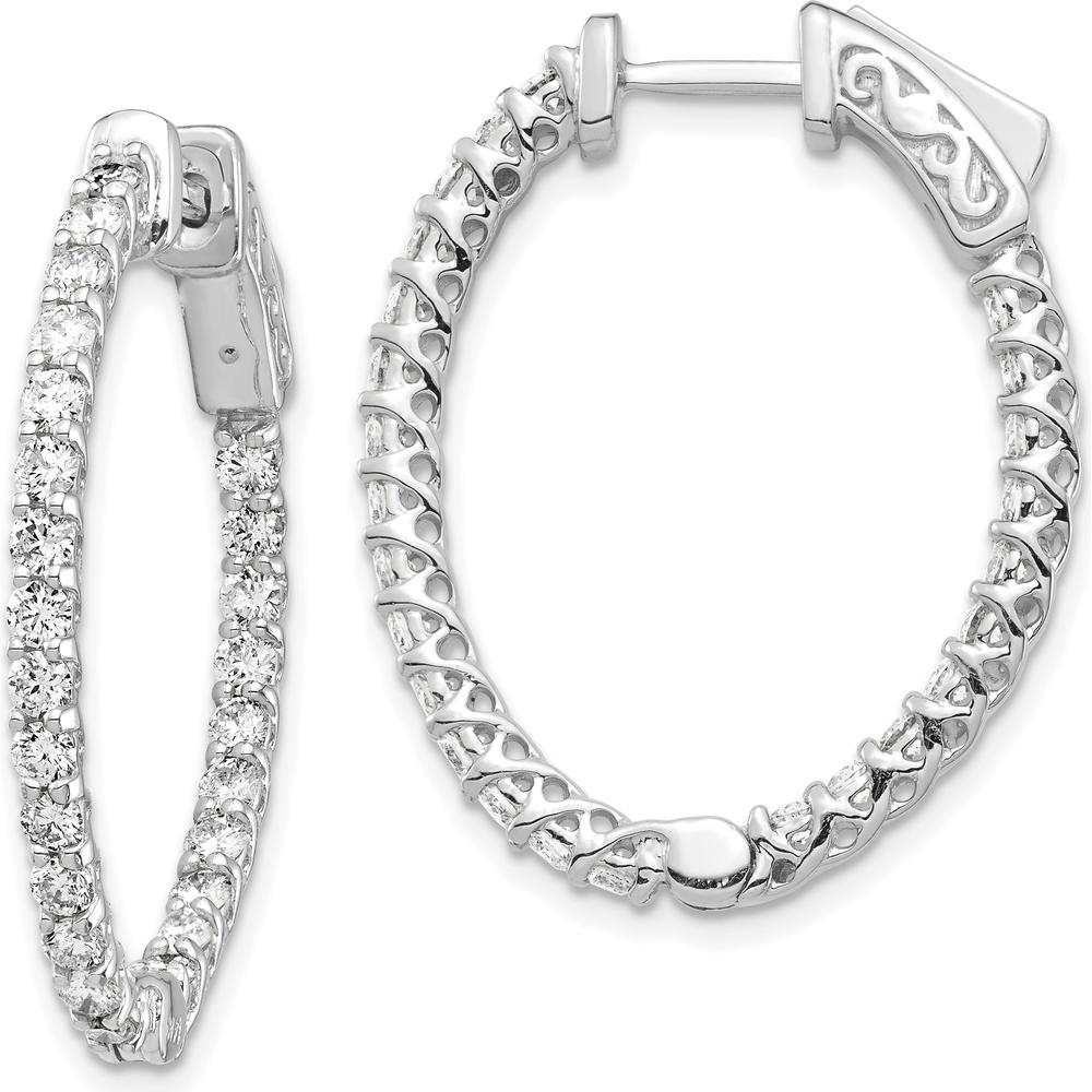 14K White Gold Oval Hoop Earrings with 50 Round Diamonds - 1.00 Carat Total Diamond Weight by Monteluci Fine Jewelry