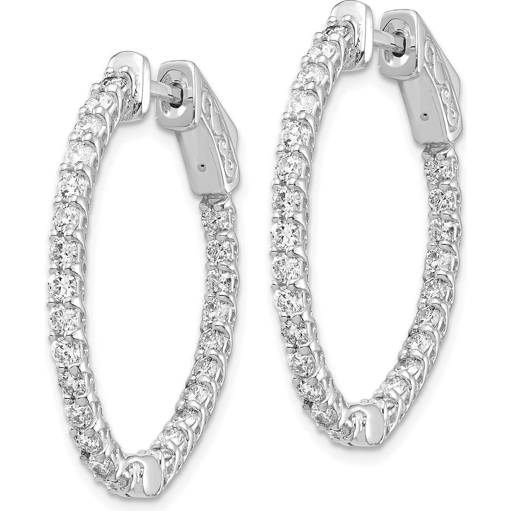 14K White Gold Oval Hoop Earrings with 50 Round Diamonds - 1.00 Carat Total Diamond Weight by Monteluci Fine Jewelry