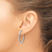14K White Gold Oval Hoop Earrings with 50 Round Diamonds - 1.00 Carat Total Diamond Weight by Monteluci Fine Jewelry
