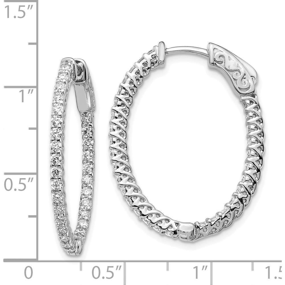14K White Gold Oval Hoop Earrings with 60 Round Diamond Prong Settings - 1.02 Carat Total Diamond Weight by Monteluci Fine Jewelry