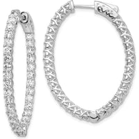 14K White Gold Oval Hoop Earrings with 64 Round Diamonds in Prong Setting - 2.6mm Each by Monteluci Fine Jewelry