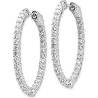 14K White Gold Oval Hoop Earrings with 64 Round Diamonds in Prong Setting - 2.6mm Each by Monteluci Fine Jewelry