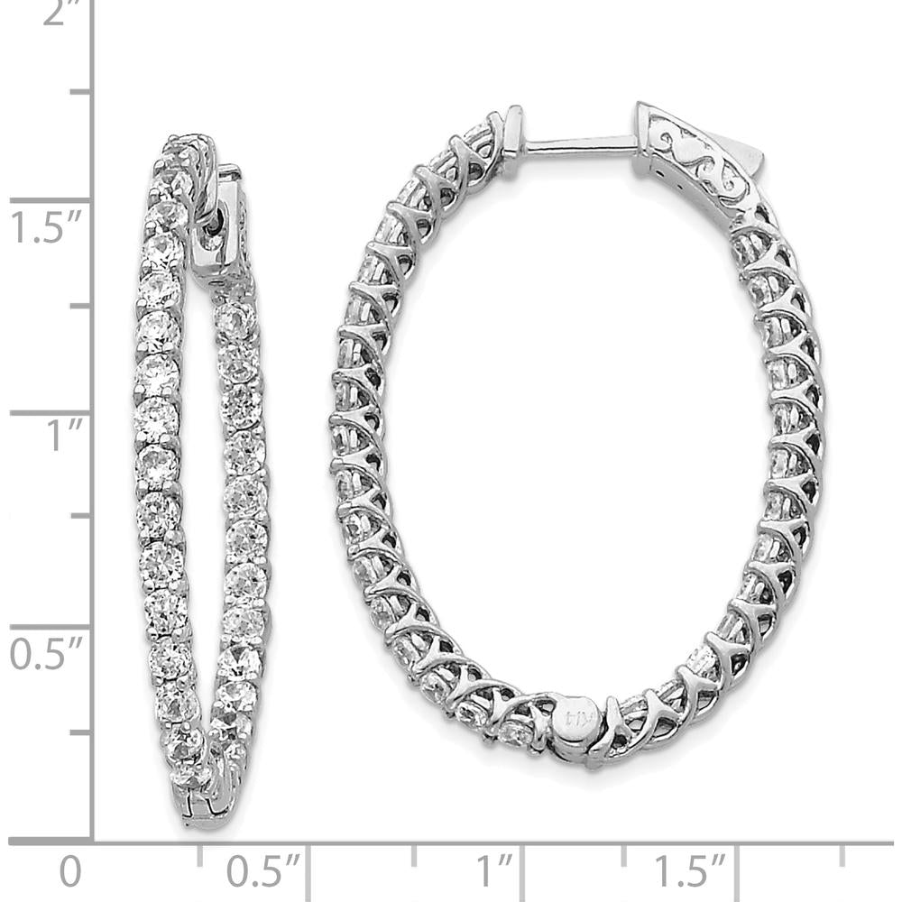 14K White Gold Oval Hoop Earrings with 64 Round Diamonds in Prong Setting - 2.6mm Each by Monteluci Fine Jewelry