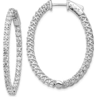 14K White Gold Oval Hoop Earrings with 66 Round Prong-Set Diamonds - Total Weight 1.32 Carat by Monteluci Fine Jewelry