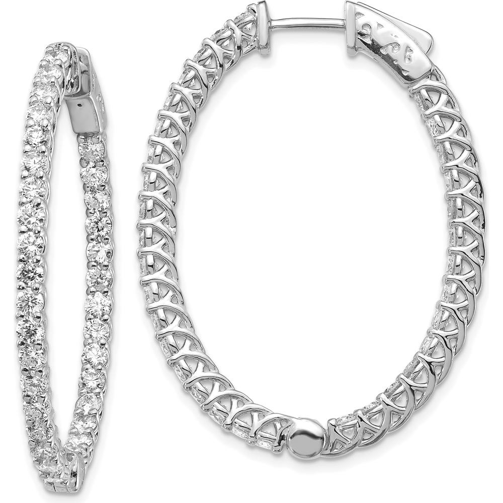 14K White Gold Oval Hoop Earrings with 66 Round Prong-Set Diamonds - Total Weight 1.32 Carat by Monteluci Fine Jewelry