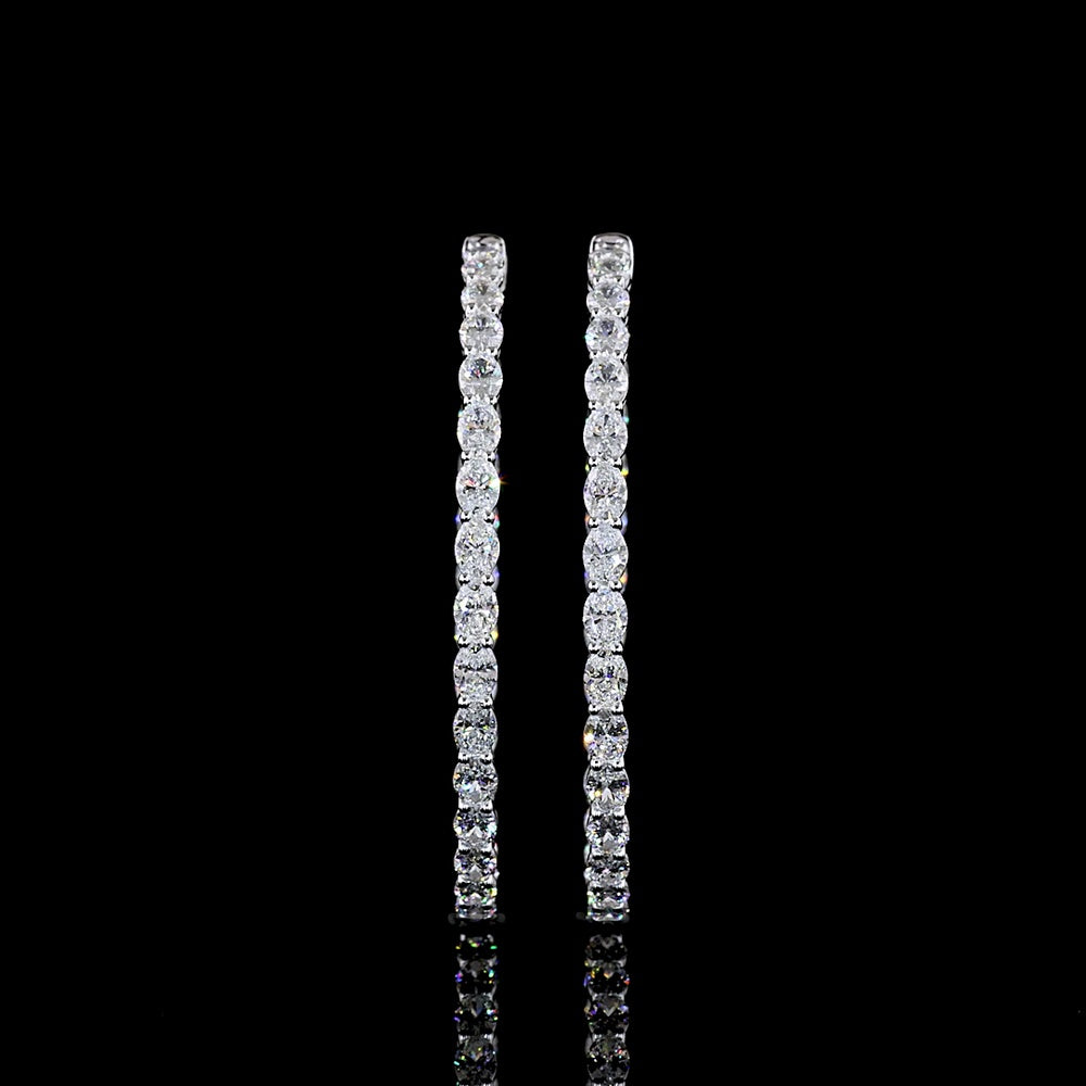 14K White Gold Oval Hoop Earrings with East-West Prong Set Lab Grown Diamonds - 6.22 Carats Total Diamond Weight - Covaloro Fine Jewelry