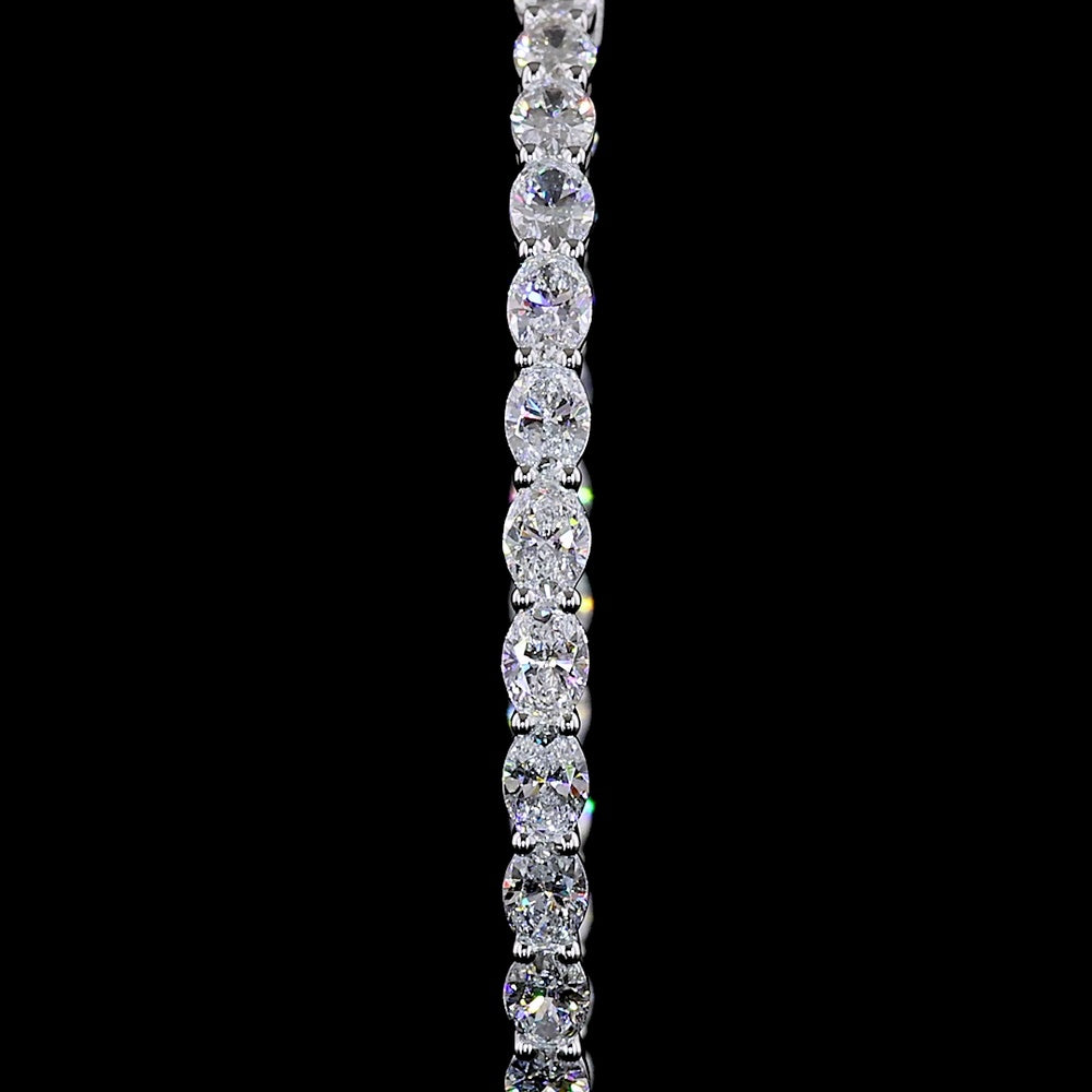 14K White Gold Oval Hoop Earrings with East-West Prong Set Lab Grown Diamonds - 6.22 Carats Total Diamond Weight - Covaloro Fine Jewelry