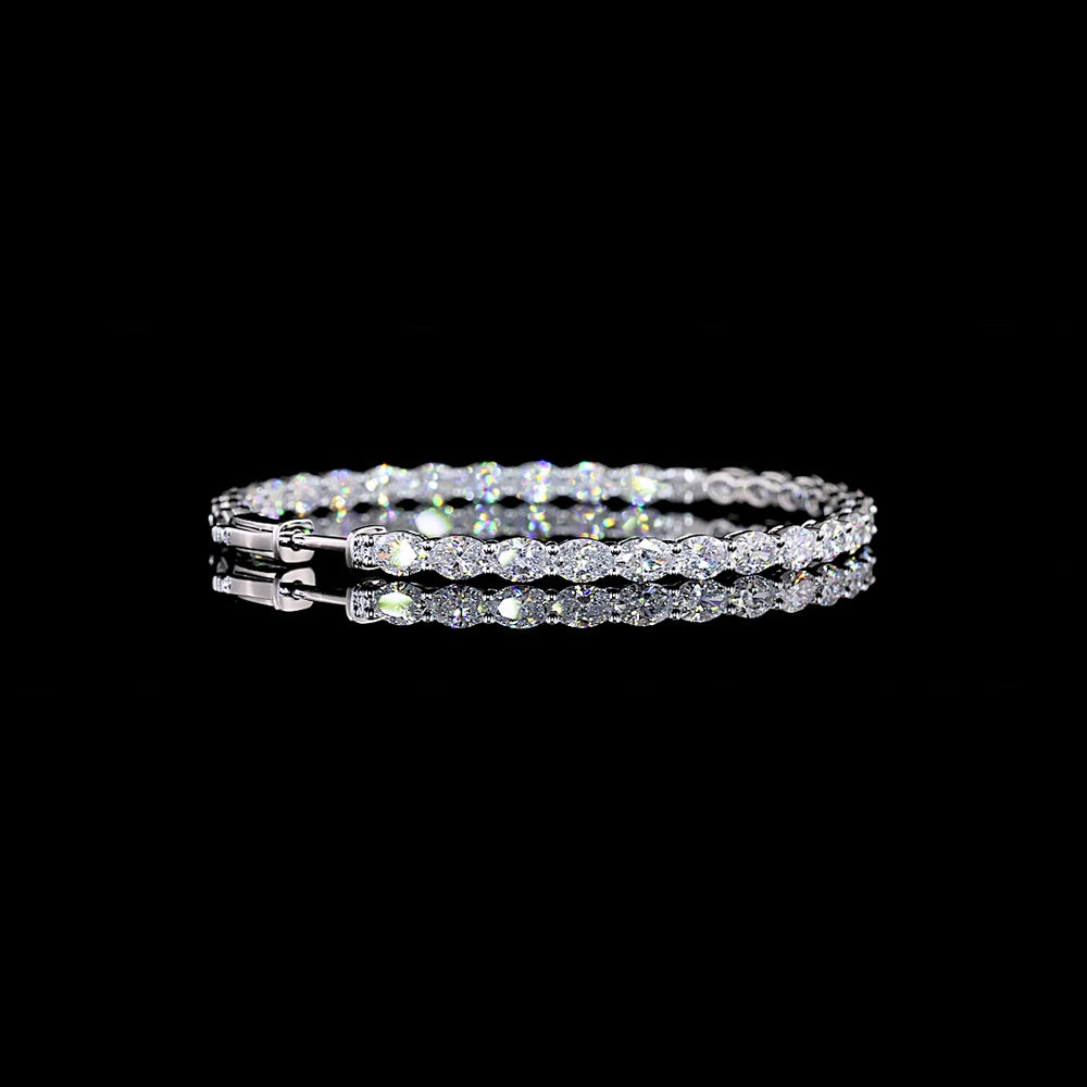 14K White Gold Oval Hoop Earrings with East-West Prong Set Lab Grown Diamonds - 6.22 Carats Total Diamond Weight - Covaloro Fine Jewelry