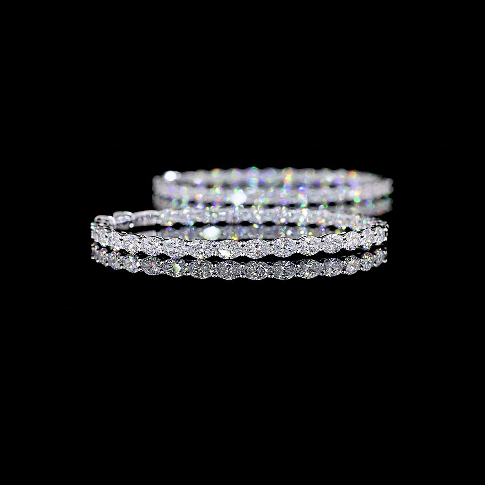14K White Gold Oval Hoop Earrings with East-West Prong Set Lab Grown Diamonds - 6.22 Carats Total Diamond Weight - Covaloro Fine Jewelry
