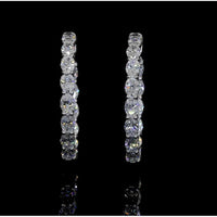 14K White Gold Oval Hoop Earrings with East-West Set Lab Diamonds - 3.38 Carat Total Weight, E-F Color VS2 Clarity - Covaloro Fine Jewelry