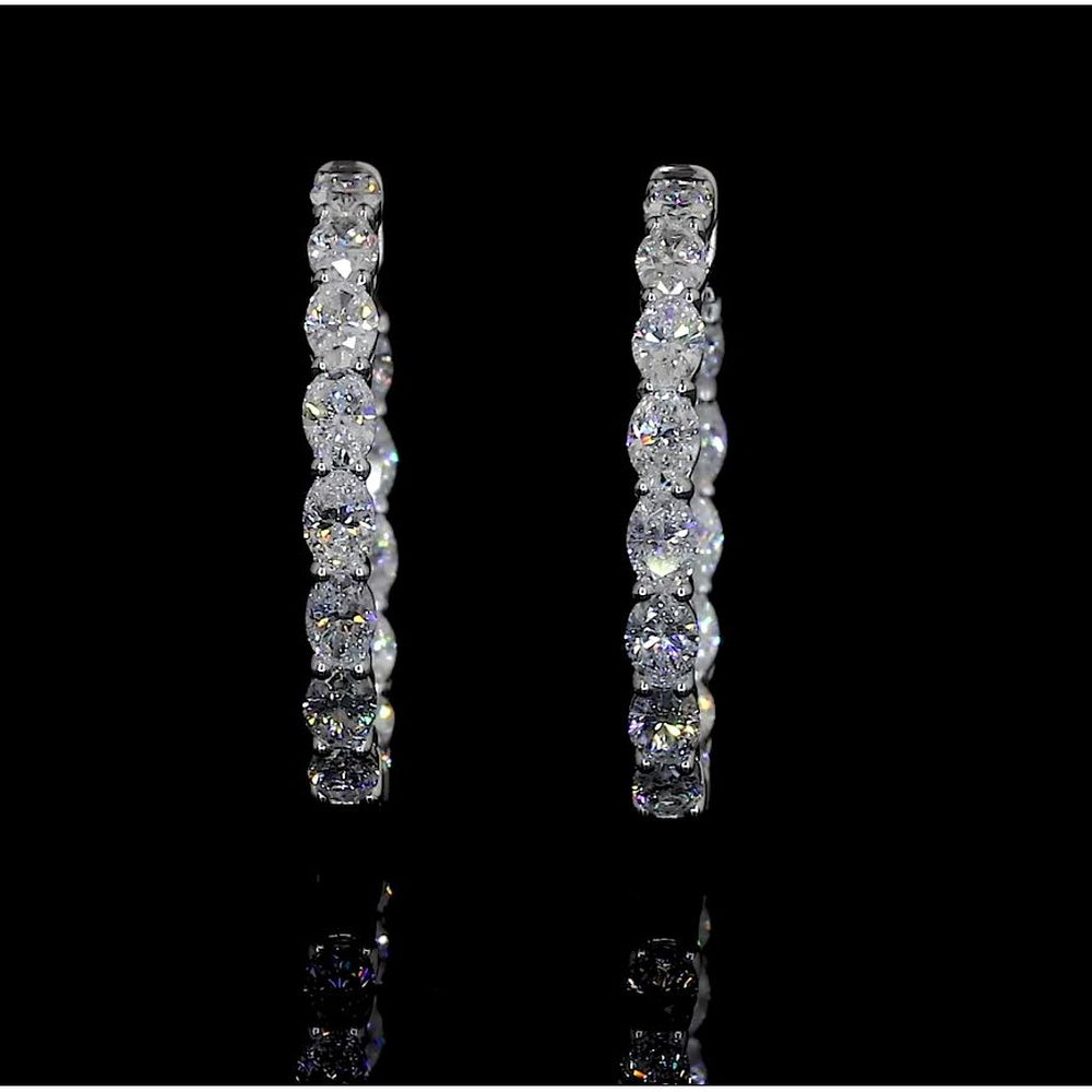 14K White Gold Oval Hoop Earrings with East-West Set Lab Diamonds - 3.38 Carat Total Weight, E-F Color VS2 Clarity - Covaloro Fine Jewelry