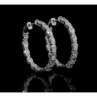 14K White Gold Oval Hoop Earrings with East-West Set Lab Diamonds - 3.38 Carat Total Weight, E-F Color VS2 Clarity - Covaloro Fine Jewelry