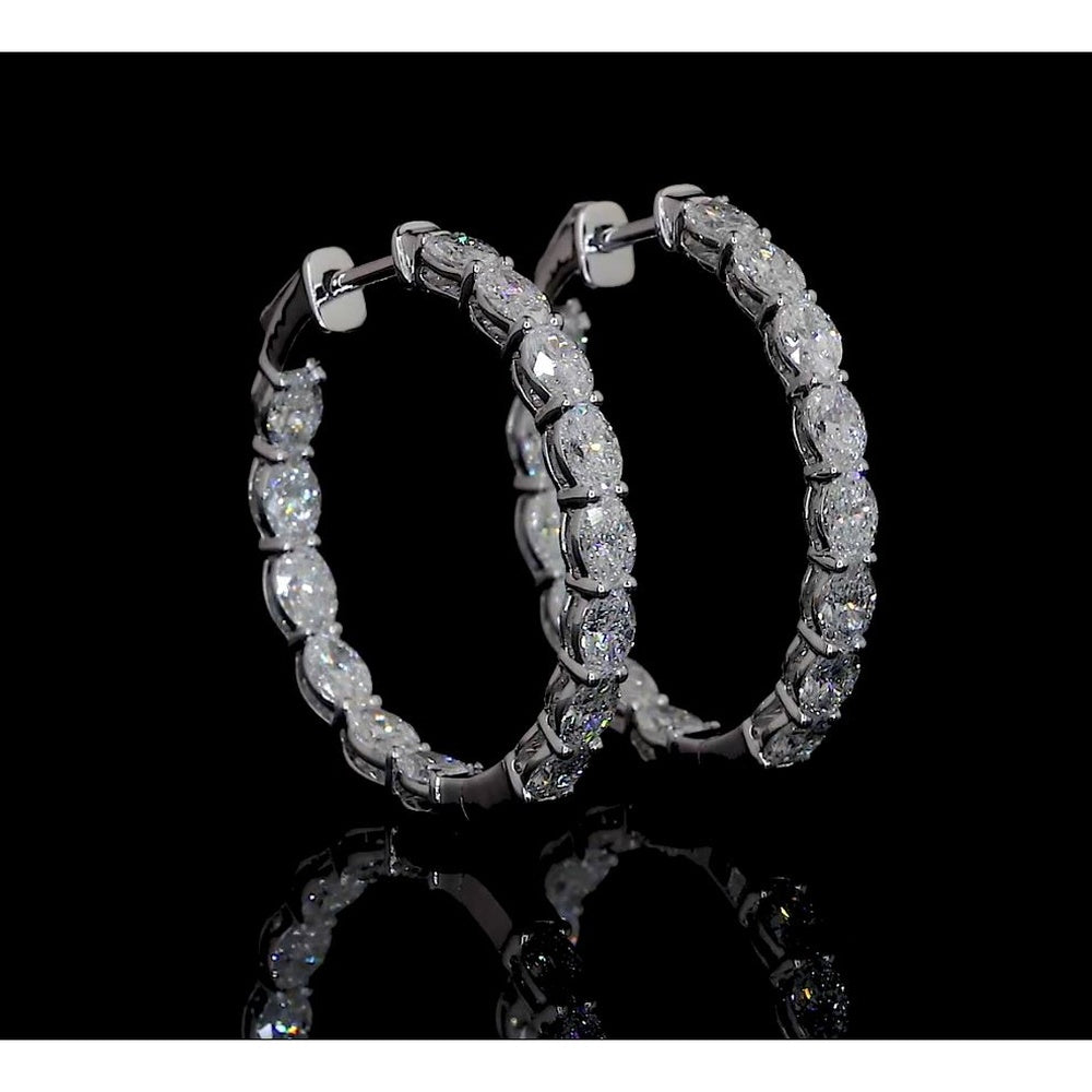 14K White Gold Oval Hoop Earrings with East-West Set Lab Diamonds - 3.38 Carat Total Weight, E-F Color VS2 Clarity - Covaloro Fine Jewelry
