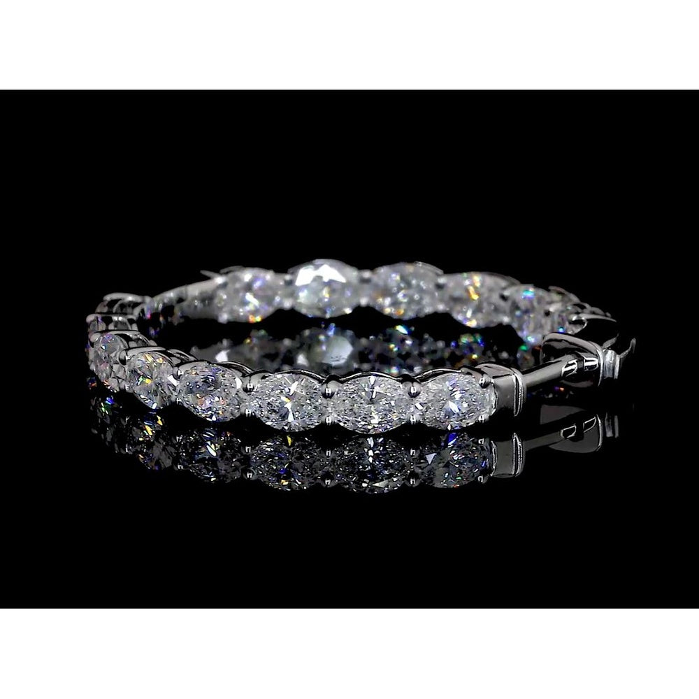 14K White Gold Oval Hoop Earrings with East-West Set Lab Diamonds - 3.38 Carat Total Weight, E-F Color VS2 Clarity - Covaloro Fine Jewelry