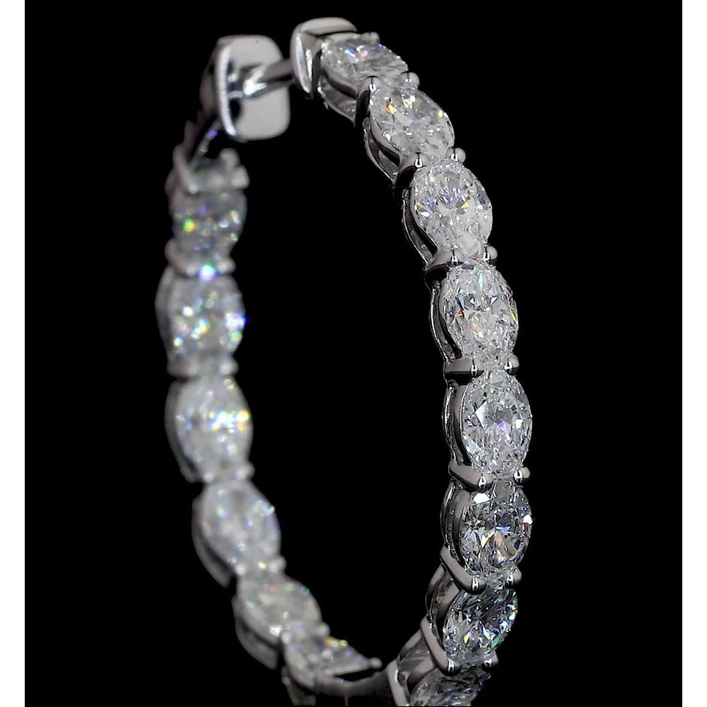 14K White Gold Oval Hoop Earrings with East-West Set Lab Diamonds - 3.38 Carat Total Weight, E-F Color VS2 Clarity - Covaloro Fine Jewelry
