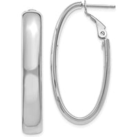 14K White Gold Oval Hoop Earrings with Omega Clip Back - 34mm Length by Oro Pregiato
