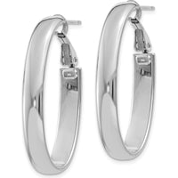 14K White Gold Oval Hoop Earrings with Omega Clip Back - 34mm Length by Oro Pregiato