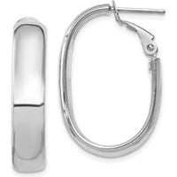 14K White Gold Oval Hoop Earrings with Omega Clip Back - Polished Finish, 27mm Length by Oro Pregiato
