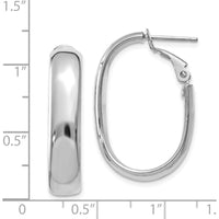14K White Gold Oval Hoop Earrings with Omega Clip Back - Polished Finish, 27mm Length by Oro Pregiato