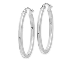 14K White Gold Oval Hoop Earrings with Polished Finish - 30mm Length by 0