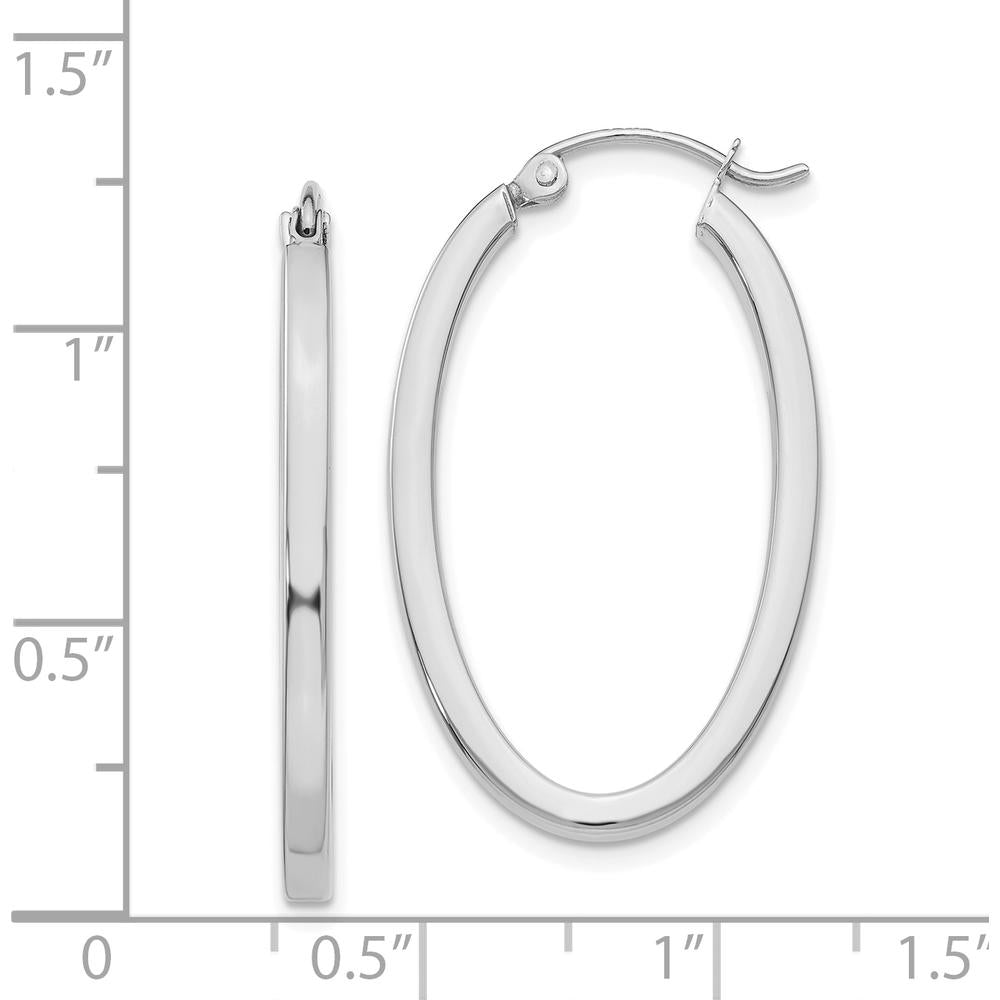 14K White Gold Oval Hoop Earrings with Polished Finish - 30mm Length by 0