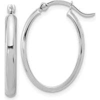 14K White Gold Oval Hoop Earrings with Rhodium Plating - 14mm Length by Monteluci Fine Jewelry