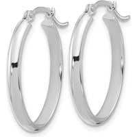 14K White Gold Oval Hoop Earrings with Rhodium Plating - 14mm Length by Monteluci Fine Jewelry