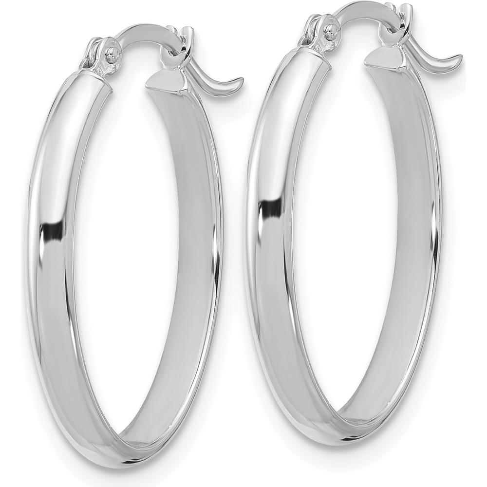 14K White Gold Oval Hoop Earrings with Rhodium Plating - 14mm Length by Monteluci Fine Jewelry