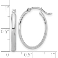 14K White Gold Oval Hoop Earrings with Rhodium Plating - 14mm Length by Monteluci Fine Jewelry