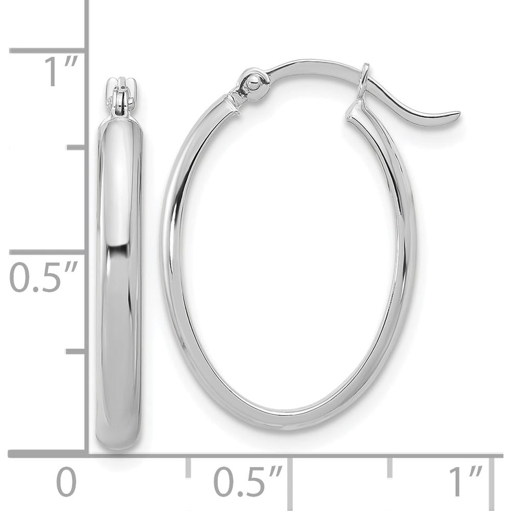 14K White Gold Oval Hoop Earrings with Rhodium Plating - 14mm Length by Monteluci Fine Jewelry
