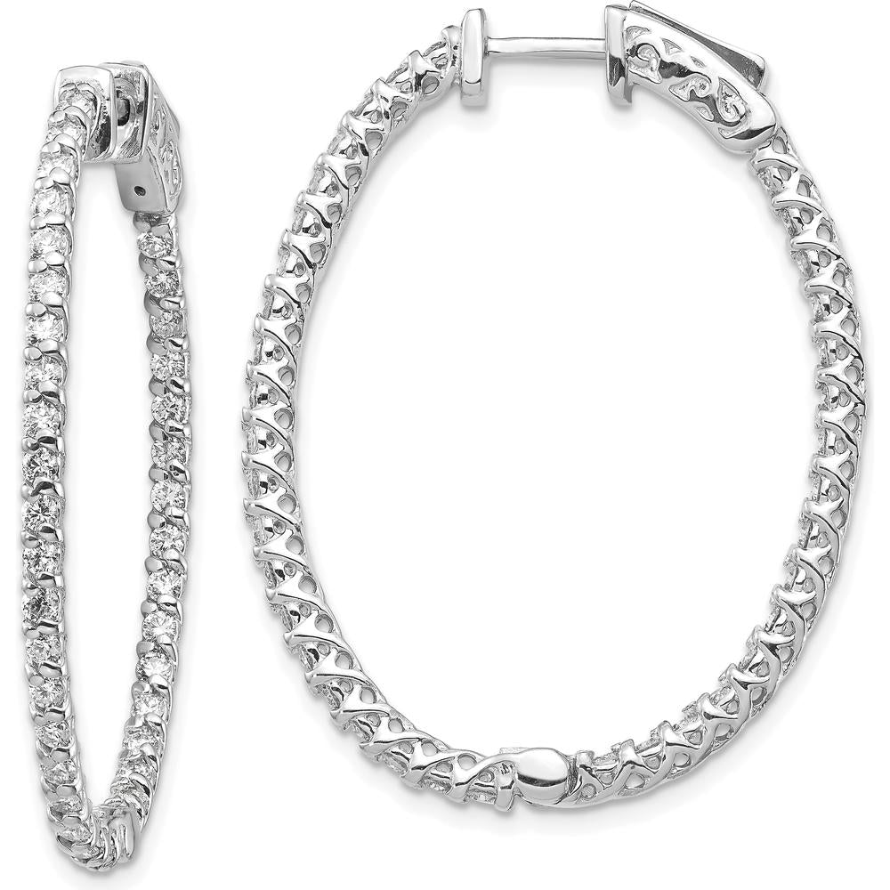 14K White Gold Oval Hoop Earrings with Round Prong-Set Side Stones - 1.54 Carat Total Diamond Weight by Monteluci Fine Jewelry