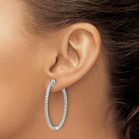14K White Gold Oval Hoop Earrings with Round Prong-Set Side Stones - 1.54 Carat Total Diamond Weight by Monteluci Fine Jewelry