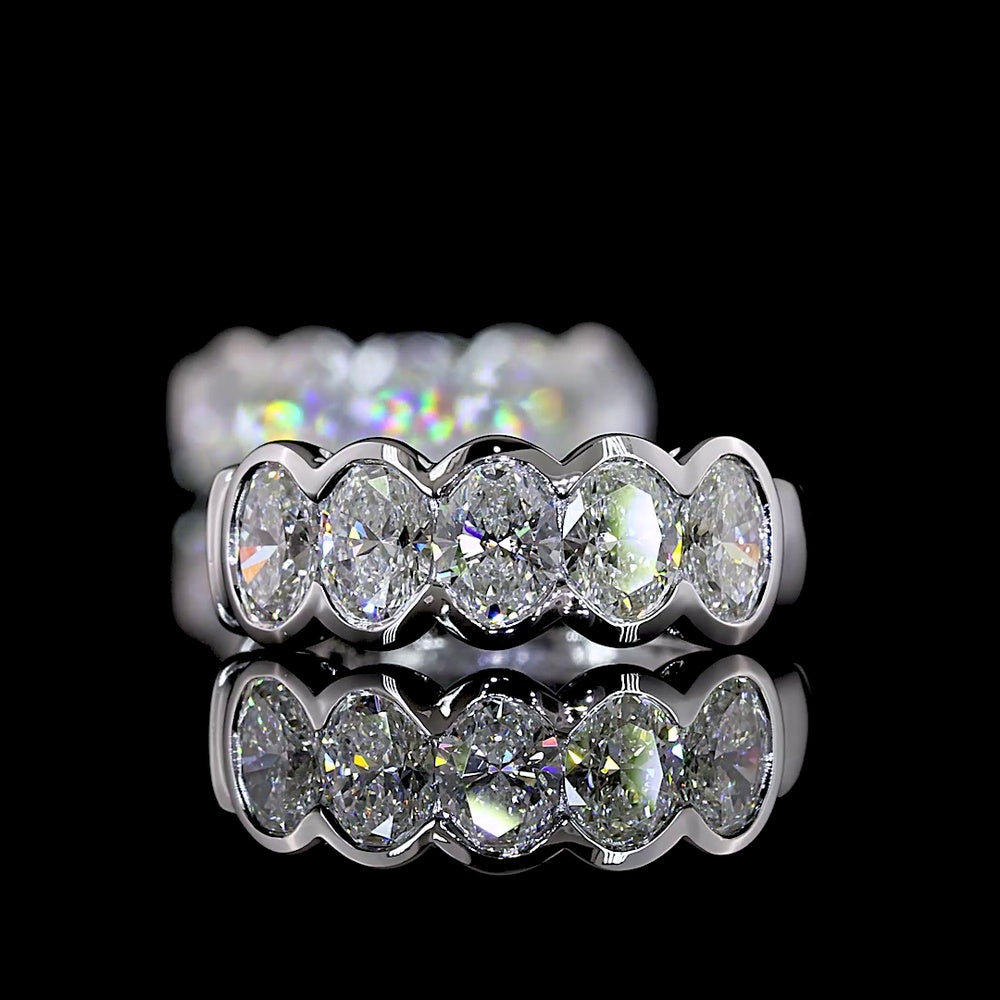 14K White Gold Oval Huggie Earrings with Half-Bezel Set Lab-Grown Diamonds - 1.11 Carats Total Diamond Weight - Covaloro Fine Jewelry