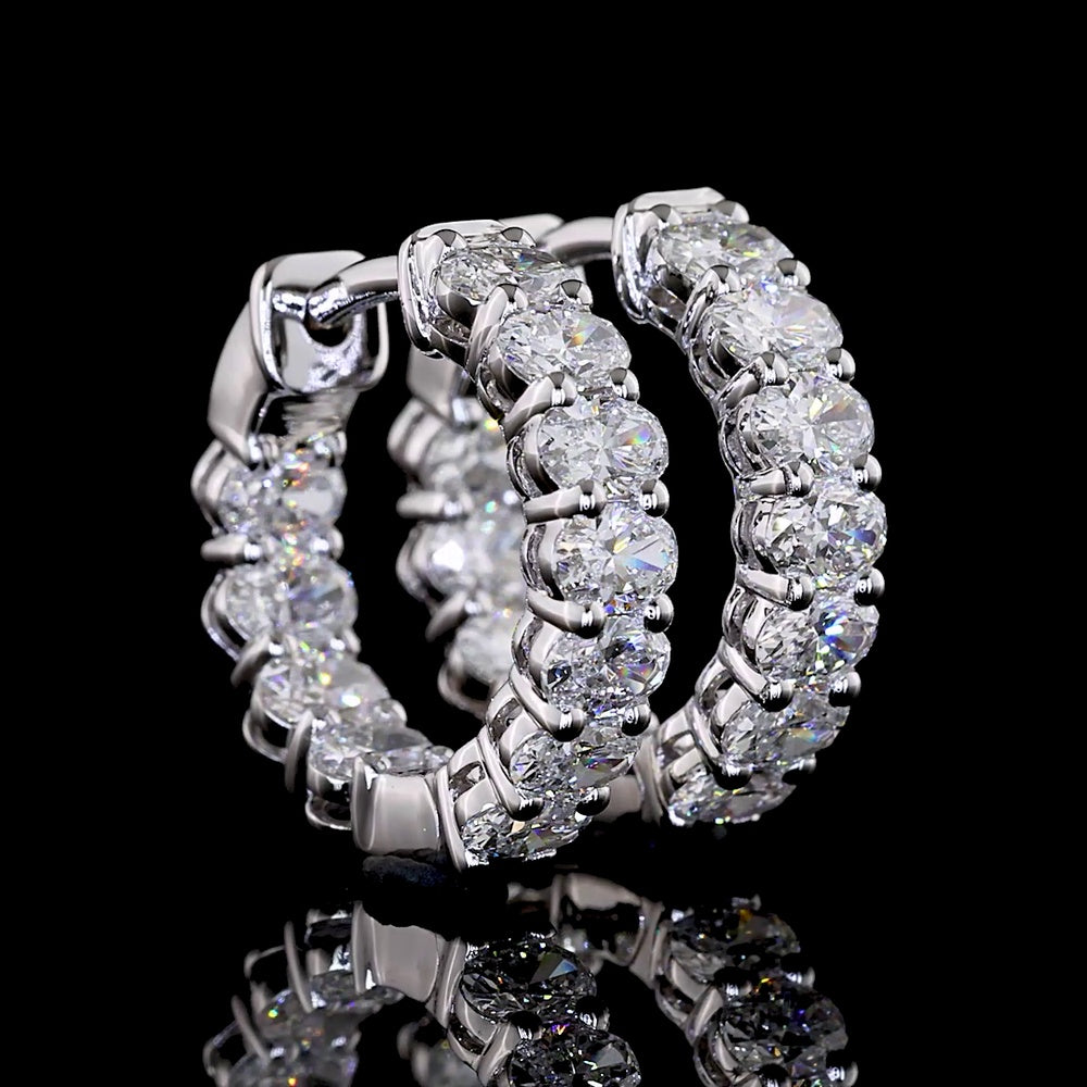 14K White Gold Oval Huggie Earrings with Prong Set Lab-Grown Diamonds - 1.53 Carats Total Diamond Weight - Covaloro Fine Jewelry