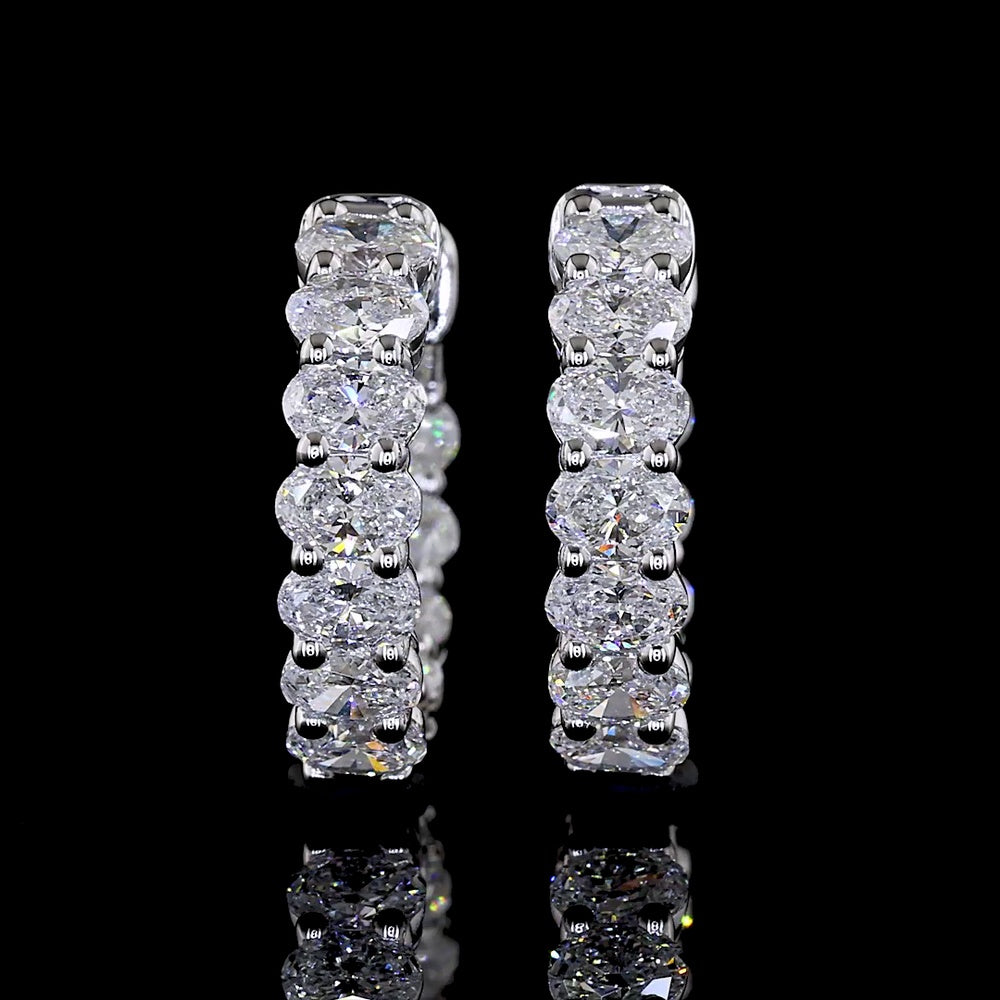 14K White Gold Oval Huggie Earrings with Prong Set Lab-Grown Diamonds - 1.53 Carats Total Diamond Weight - Covaloro Fine Jewelry