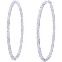 14K White Gold Oval Inside-Out Diamond Hoop Earrings - 5.00 Carat Total Weight