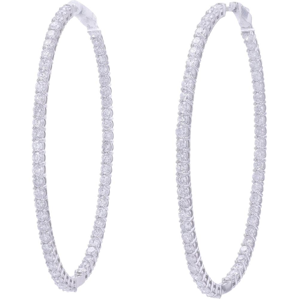 14K White Gold Oval Inside-Out Diamond Hoop Earrings - 5.00 Carat Total Weight