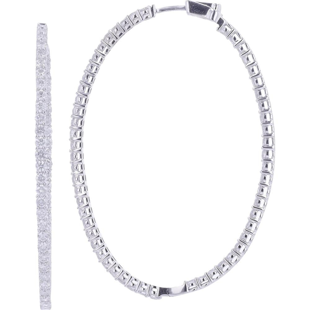 14K White Gold Oval Inside-Out Diamond Hoop Earrings - 5.00 Carat Total Weight