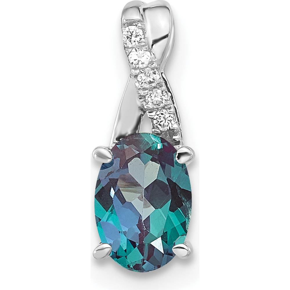 14K White Gold Oval Lab-Created Alexandrite and Diamond Pendant with 0.725 Carat Total Alexandrite Weight by Oro Pregiato