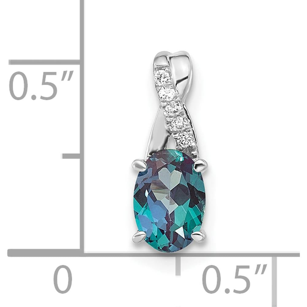 14K White Gold Oval Lab-Created Alexandrite and Diamond Pendant with 0.725 Carat Total Alexandrite Weight by Oro Pregiato
