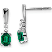 14K White Gold Oval Lab-Created Emerald and Diamond Dangle Earrings - 0.35 Carat Total Emerald Weight, 0.04 Carat Total Diamond Weight by Oro Pregiato