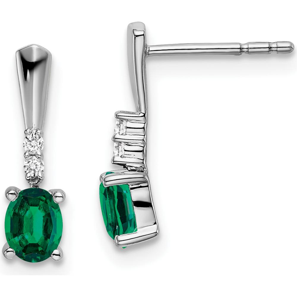 14K White Gold Oval Lab-Created Emerald and Diamond Dangle Earrings - 0.35 Carat Total Emerald Weight, 0.04 Carat Total Diamond Weight by Oro Pregiato