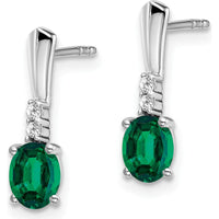 14K White Gold Oval Lab-Created Emerald and Diamond Dangle Earrings - 0.35 Carat Total Emerald Weight, 0.04 Carat Total Diamond Weight by Oro Pregiato